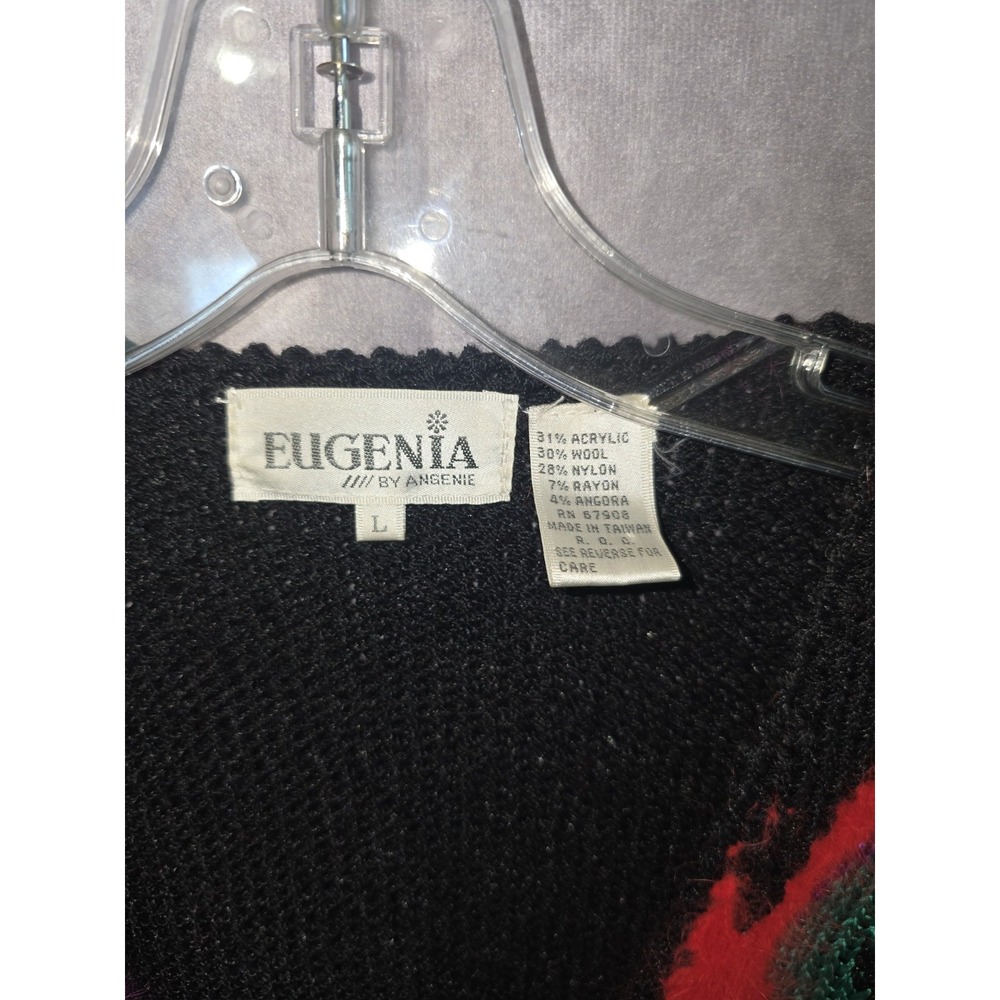 VTG Eugenia by Angenie Women's SZ L Wool/Angora Blend Sweater 80s Puff Sleeve - Picture 2 of 5